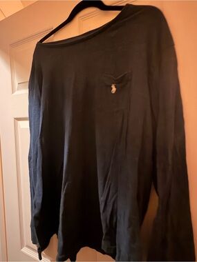 Ralph Lauren Polo Crewneck long sleeved Tee - Navy  Blue with Yellow Logo